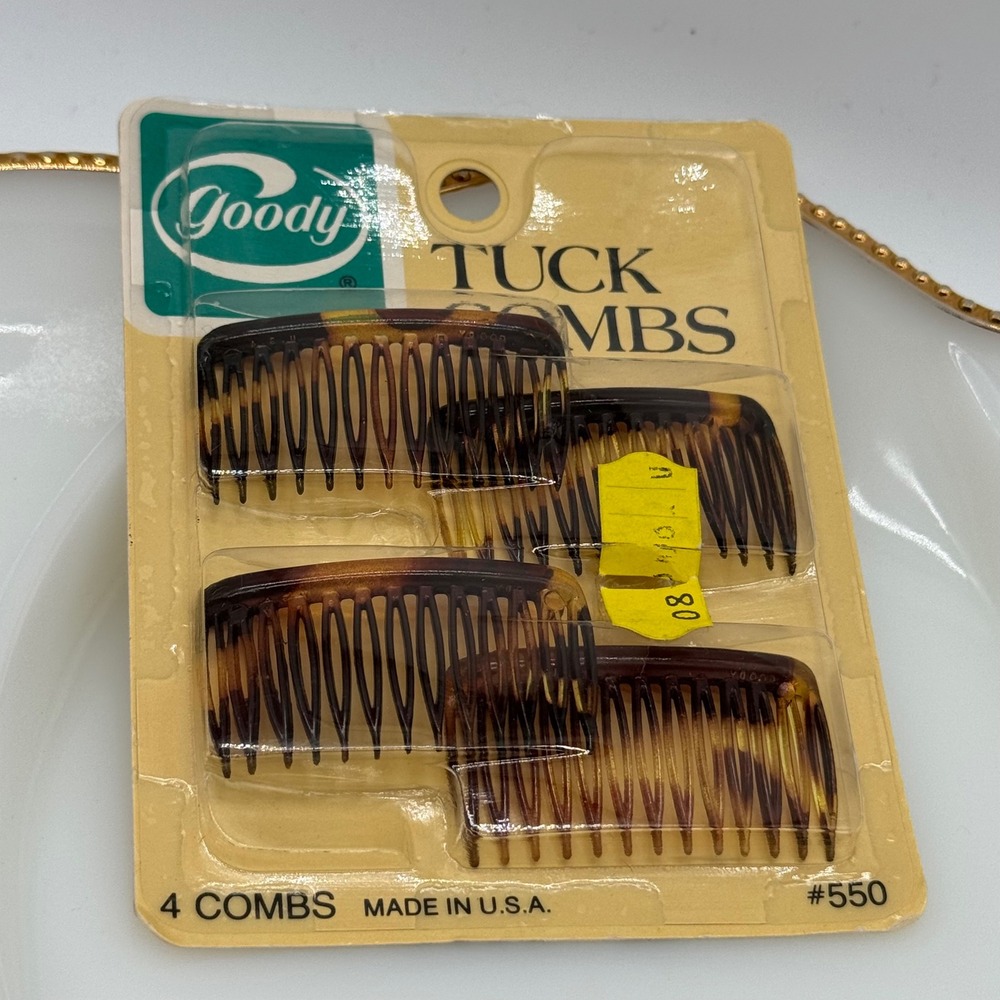 Vintage 1982 Goody Kant Slip Tortoise Tuck Combs Hair Clips Card of 4 Model 550